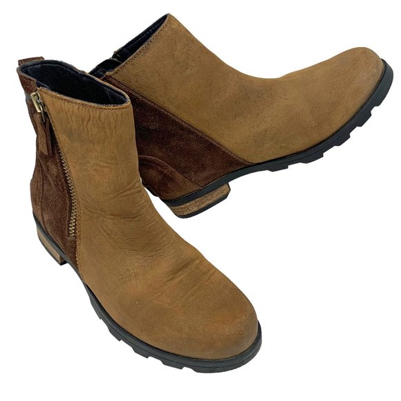 SOREL Emelie Tobacco Brown‎ Suede Nubuck Waterproof Zip Bootie - Picture 1 of 11